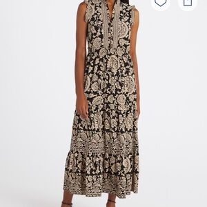 Maggy London Black and Cream Patterned Maxi Dress